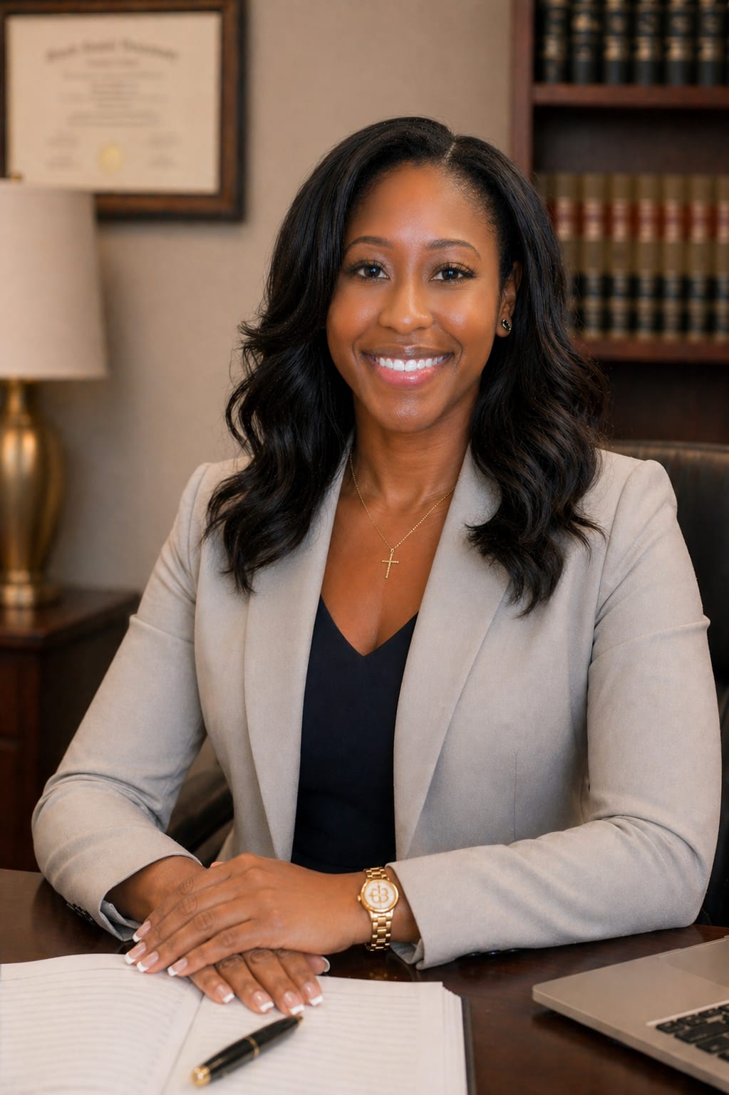 Brenisha A. Bannister-Wesley seated in her office